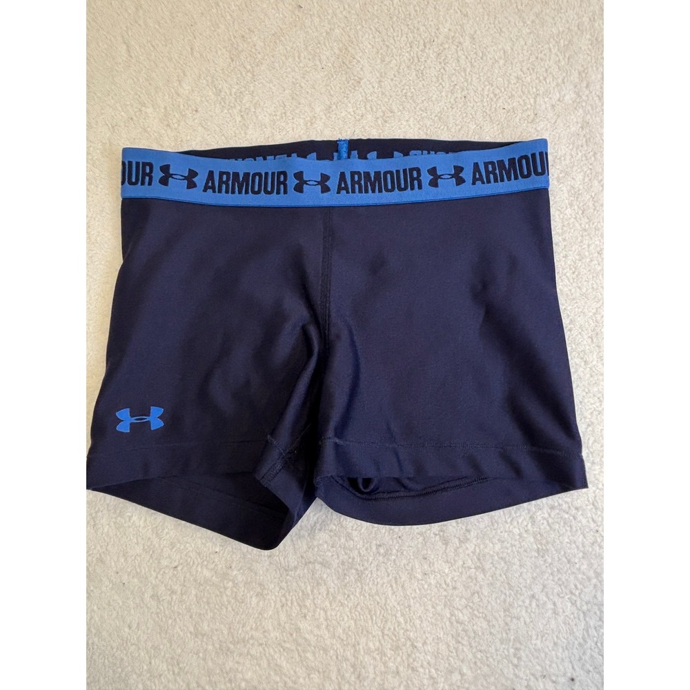 Under Armour HeatGear Compression Shorts Navy Blue Athletic Spandex Womens Small